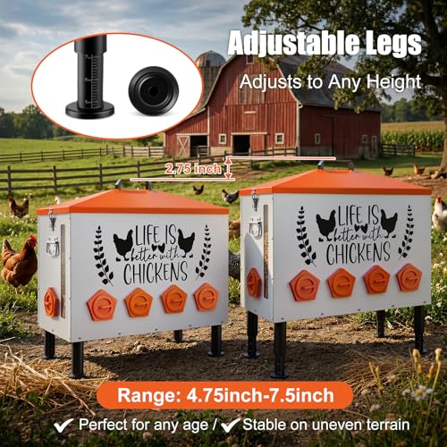 95LB Extra-Large Chicken Feeder with 10 No-Waste Ports – Galvanized Metal Poultry Feeder, Anti-Roost Roof Lid, Feed Level Window & Adjustable Cylindrical Legs – Outdoor Feed Box for Ducks & Geese - size: 95LB