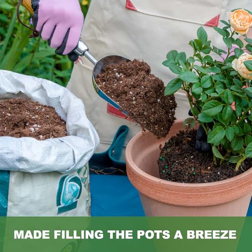 Haliaeetus Potting Soil Scoop, Bend Proof Stainless Steel Gardening Scoop | 1 Cup Big Volume Garden Soil Scoop, Comfortable Wood Handle Soil Scoop for Transplanting, Cultivation,Composting and Planting