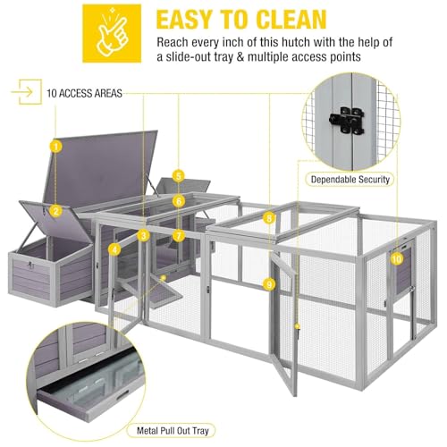 Aivituvin Chicken Coop with Run for 4–6 Chickens, Ducks, or Small Animals, Outdoor Hen House with 4 Nesting Boxes, L-Shaped Metal Brackets, Weatherproof, Easy Assembly, 103" L x 67" W x 28" H - color: Grey, size: 103.0"L x 67.0"W x 28.0"H