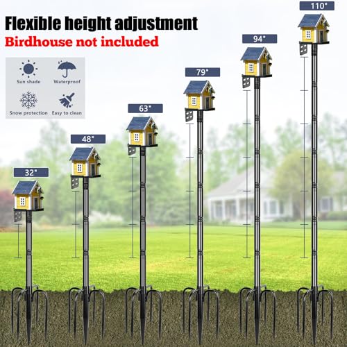Gtongoko Smart Bird Feeder Pole 1-Inch Dia 110 Inch Bluebird House Pole for Outdoors Weather Station Heavy Duty Metal Mounting Kit Adjustable Bird Feeder Stand Black - color: 110 Inch