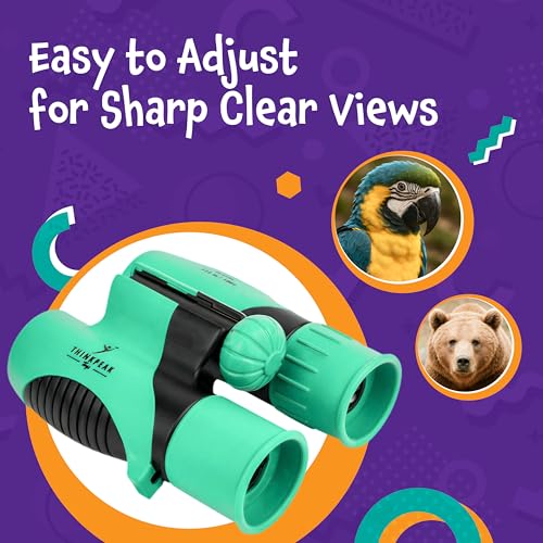 Think Peak Green Binoculars Science Toy for Kids Ages 3-12 Years - Real Compact Outdoor Adventure & STEM Educational Nature Hiking Explorer for Bird Watching, Camping Children’s Birthday Gift - color: Green