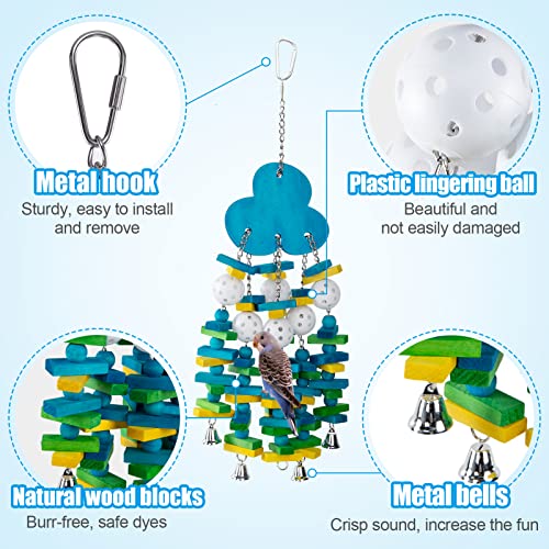 Large Bird Parrot Toys for Cockatoos African Grey Macaws Amazon Parrots | MEWTOGO, Brightly Colored, Appealing to Birds, Natural Wood, Bird Gifts, Blueberry Style - color: Blue