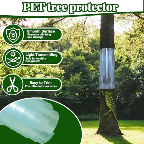 Iguana Tree Wrap 85" L X 16" W Squirrel Baffle for Bird Feeder Poles Plastic Tree Trunk Protector Guard Reusable Squirrel Guard Tree Wrap Clear Anti-Climbing Tree Barrier with Adhesive Tapes - size: 85x16IN