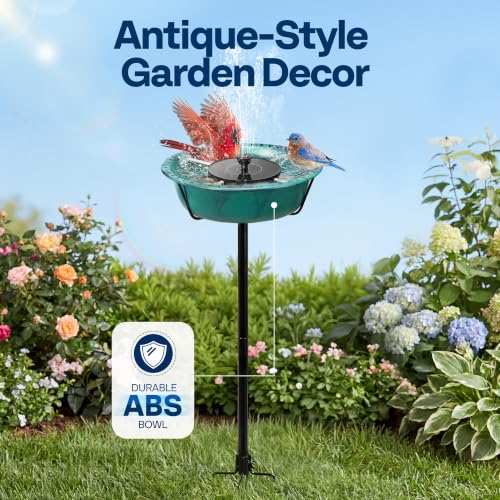 VIVOHOME Bird Bath with Solar Fountain and Metal Ground Stake, Green | Solar Powered Pump, Weather-Resistant ABS, 1.45-Gallon Capacity, for Outdoor/Garden, Bird-Friendly, Easy to Clean - color: Green, size: Birdbath with Fountain