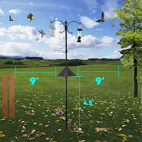 EasyGo Product Squirrel Proof Bird Feeder Wild Bird Station - Powder Coated 81 Inch Steel Pole Squirrel Baffle 2 Bird Feeders 1 Squirrel Peanut Feeder - 5 Prong Base PATENTS PENDING