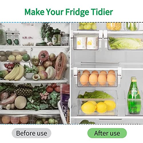 Fridge 28 Egg Drawer Pull Out,Clear Egg Holder Tray for Refrigerator With Handle, Refrigerator Organizer Bins Heavy Duty-L With Egg Tray