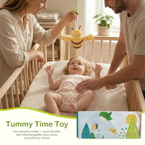 Baby Hanging Flying Bird Musical Toys for Stroller Car Seat Crib Play Gym | Ages 0-36 Months, Tummy Time, Sensory Music Toys, Plush with Clamp, Boys and Girls, Flapping Wings Bee/Birds Toy - color: Yellow Bee