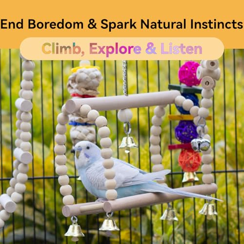 Bird Parrot Swing Toys Chewing Standing Hanging Perch Hammock Climbing Ladder for Cockatiel Parakeet