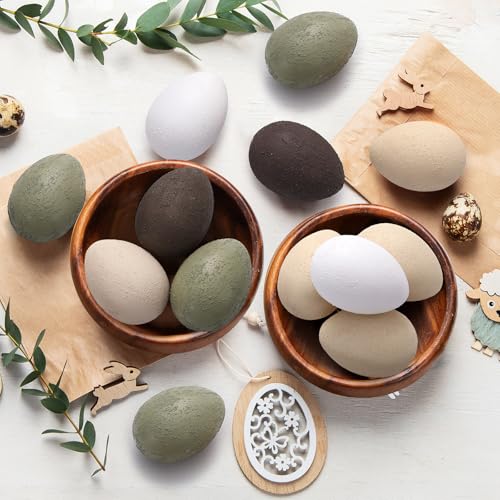 Gejoy 24 Pcs Easter Speckled Eggs Textured Plastic Eggs Neutral Easter Decor Pastel Fake Chicken Eggs Easter Bowl Basket Vase Fillers Rustic Spring Easter Decor for Home Table Egg Hunts (Neutral) - style: Neutral