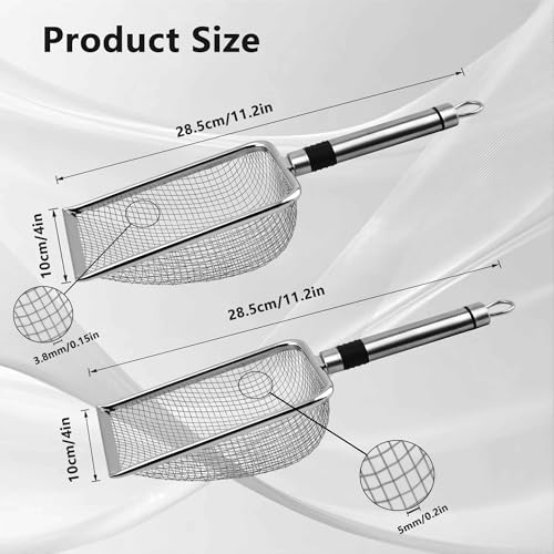 Chicken Poop Scooper 2 Pack, Stainless Steel Coop Scoop, 3.8mm & 5mm Mesh | 4-inch metal rake and scoop cleaning tools sift chicken poop, sand, litter and bedding for faster daily coop cleanup