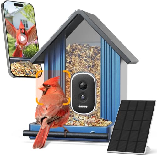 Smart Metal Bird Feeder with Camera, Light Blue | Squirrel Proof, 2.5K UHD AI Identification, Wireless Solar Powered, Real-time Videos & IMG, Outdoor for Garden Birding - color: Light Blue