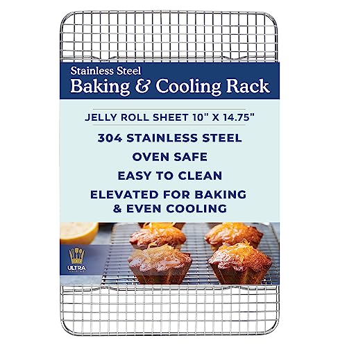 Stainless Steel Baking Rack - 10 x14.75 inch Jelly Roll Wire | 100% Stainless Steel, Oven-Safe, Dishwasher-Safe, Heavy Duty Tight-Wire, Sheet Pan Cooling Racks, Easy to Clean, Roasting - size: 10.0" x 14.75" 1-Pack