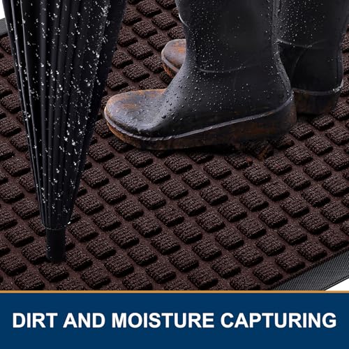 Smiry Front Door Mat Outside Entrance, Natural Rubber Doormat, 29.5x17 Inch | Brown, Non Slip, Trap Dirt and Moisture, Easy Clean, Low Profile Welcome Floor Mats for Indoor Outdoor Entry - color: Brown, size: 29.5" X 17"