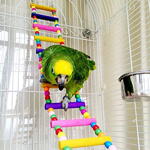Litewoo Wood Bird Ladder Bridge, Climbing Parrot Swing for Cage | Natural wood, bright colors, steel wire, flexible shape, 23.6"L, for medium & large bird/conure/african grey/cockatiel/cage