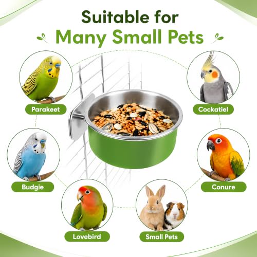 Bird Cage Bowls for Parakeets (2 Pack) - Stainless Steel Food & Water Feeder Cups with Clamp Holder, Hanging Feeder for Budgies, Canary, Conures, Lovebirds, Squirrel & Small Animals - size: 2 pcs