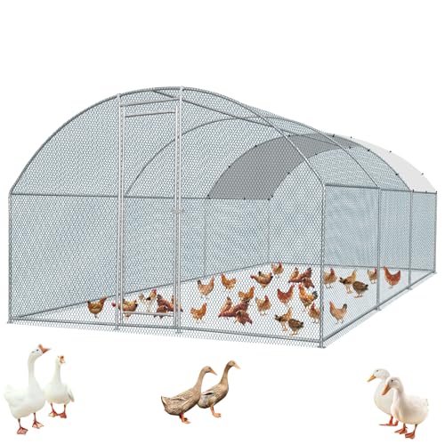 Outvita 19.5 x 10 FT Large Metal Chicken Coop Walk-in Poultry Cage | Waterproof Anti-UV Round Arch Cover and Galvanized Mesh Support Ducks, Rabbits, Hens, Yard, Backyard or Farm Use - size: 234.0"L x 120.0"W x 78.0"H