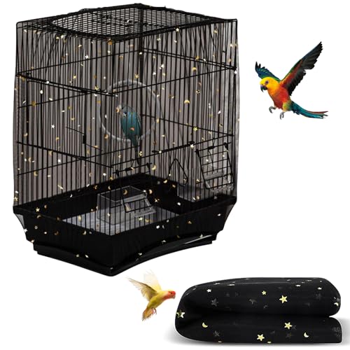 Bird Cage Seed Catcher, Seed Catcher Guard Net Cover, Parrot Nylon Mesh Net Cover, Universal Soft Airy Cage Net Stretchy Skirt for Round Square Cages (Star-Black, 15.7" x87") - color: Star-black, size: 15.7" x87"