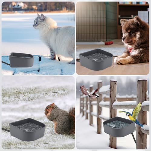 Heated Water Bowl for Cats Rabbits, Hanging Dog Heating Dish for Cage Kennel Anti-Freeze, No Spill Heated Bowl for Rabbits Chickens Birds Small Animals, Indoor/Outdoor Use, 1L - size: 1 L