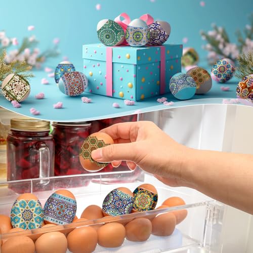 Fullhawl 48 Pcs Easter Egg Decoration Kit Heat Shrink Tube Decoration Easter Egg Packaging Pysanka Pysanky Pattern Egg Stickers for Party Decoration Packaging Eggs - style: Pysanka