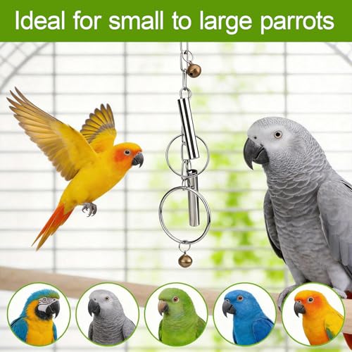 Durable Stainless Steel Bird Bell Toy with Hanging Metal Rings - Heavy Duty Parrot Cage Accessory for Macaws, Cockatoos & Large Birds, Engaging Sound & Chew Resistant Pet Enrichment Toys