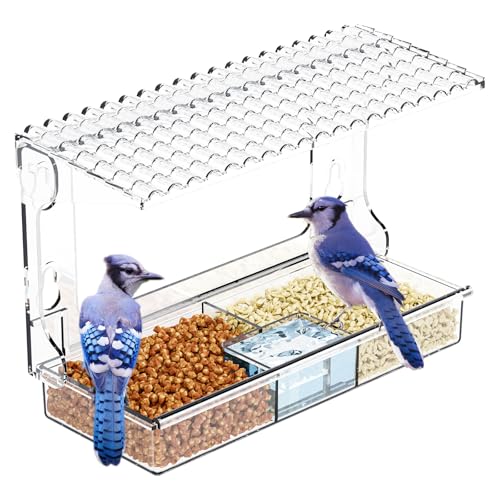 Window Bird Feeders With Strong Suction Cups for Cats,Kids,Acrylic Birdhouse and Water Combo,Clear Bird Feeders for Window Viewing Inside,See Through Window Mount Wild Birdfeeder Gifts for Birds Lover
