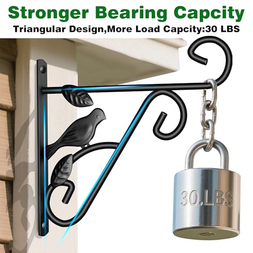 AMAGABELI GARDEN & HOME 4 Pack Hanging Plant Brackets Outdoor 12 inch Metal Fence Wall Plant Hanger Hooks for Hanging Flower Baskets Bird Feeders Lanterns Wind Chimes Rust-Resistant Black - size: 12 Inch, style: 4-Pack Bird 2 Hook