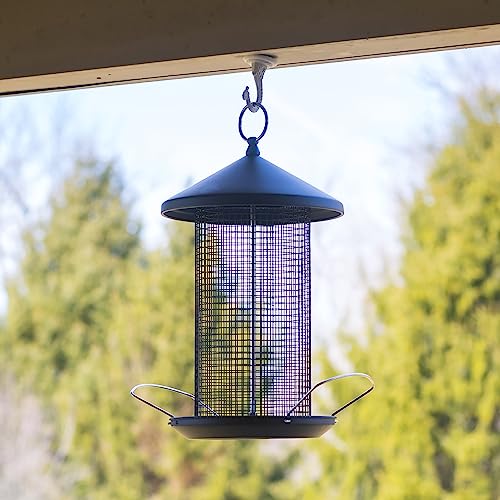 Cottage Garden 12 inch Matte Black Heavy Duty Mesh Metal 3 Lb. Secure Cap Cover Nut Bird Feeder - color: Black