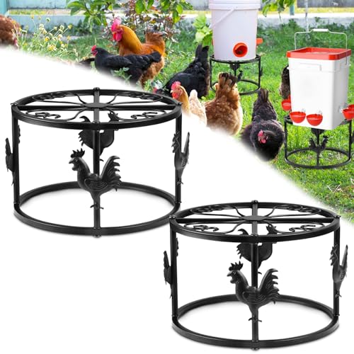 2pc Metal Stand for Chicken Feeder Waterer, Heavy Duty Chicken Water Feeder Stand Holder, Iron Chicken Feeder Buckets Barrels Stand Support Rack for Coop Poultry Indoor Outdoor (Black) - color: Black 2pc