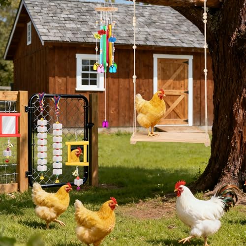 Soulchen 6 Pieces Chicken Toys for Coop Chicken Wind Chime Enrichment Toys Kits Chick Mirror with Bells Swing Hanging Chick Beak Grinding Calcium Stone for Coop Hens Chicks Poultry Birds Parrots - style: Chick Beak Grinding Calcium Stone