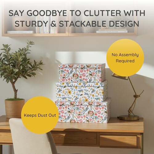 Soul & Lane - Summer Bouquet Decorative Storage Boxes with Lids, Set of 3 | Large Nesting Keepsake Boxes for Memories, Photos and Gifts, Cute Pink Floral Containers for Keepsakes and Organizing - color: Summer Bouquet
