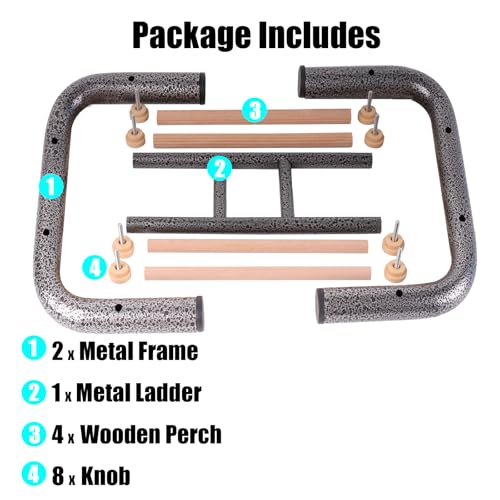 Metal Ladder Large Bird Training Perch for Fun and Exercising, No Tool Quick Install Heavy-Duty Rustproof Table Training Perch with Wooden Bars for African Grey Macaw Amazon Parrot - color: Round Tube - Ladder, size: Large Size
