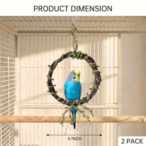 2-Pack Bird Woven Vine Swing Toys, Parrot Standing Climbing Perch,Bird Cage Toys for Budgerigar, Parakeet, Conure, Cockatiel, Mynah, Love Birds, Finches and Other Small to Medium Birds - size: Small