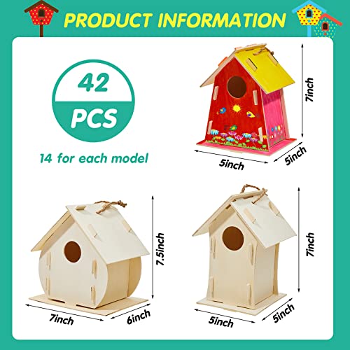 Deekin 42 Sets DIY Birdhouse Kit for Kids to Build and Paint, Include Unfinished Wooden Bird House Strips and Colorful Painting Pens for Fun Craft Activity Creative DIY Art Project
