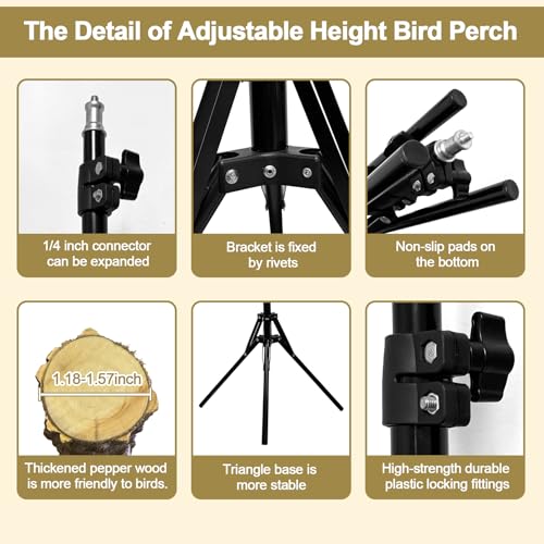 16-63 Inch Height Adjustable Bird Perch Pepper Wood Bird Training Perch Stand Parakeet Perches Indoor and Outdoor Parrot Stands for Small to Medium Bird - size: Floor Bird Perch