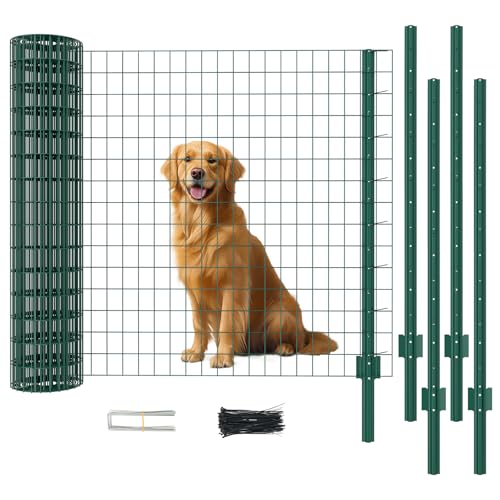 Welded Wire Garden Fence, 45.3Inch x 50FT Steel Poultry Fencing | Rust-Resistant Galvanized Animal Barrier Fence with Upgraded Metal Posts for Vegetable Garden, Flower Bed, Lawn, Backyards - color: Green, size: 45.3Inch x 50FT