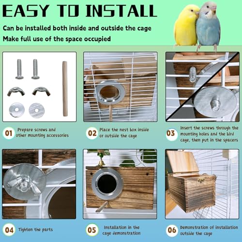 kathson Parakeet Nesting Box,Wooden Budgie Breeding Mating Boxes,Parrots Nest House Hut for Cage,Bird Nesting Box for Lovebirds,Canary,Finch and Small Medium Birds, S - size: S: 7.87*4.72*4.72inch