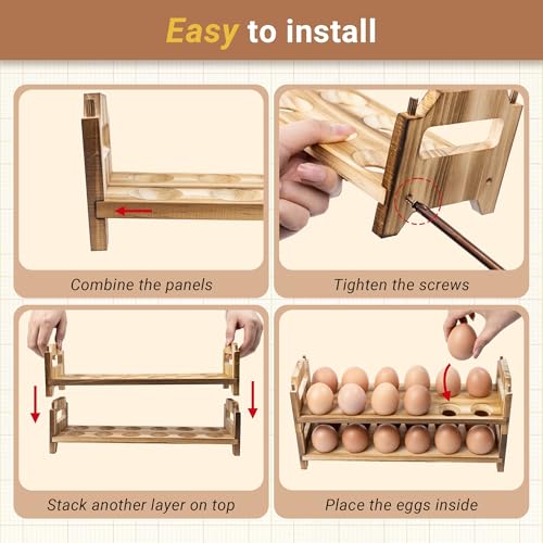 Yuoyar Wooden Fresh Egg Holder Countertop Stackable egg storage