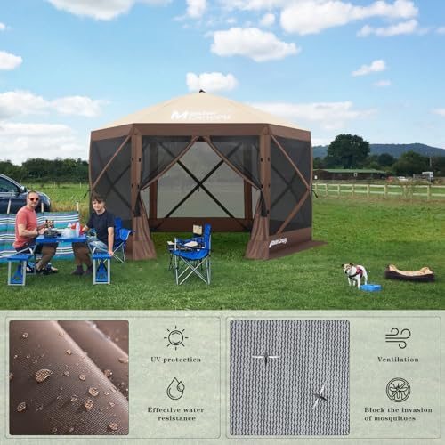 MASTERCANOPY 12x12Pop Up Gazebo Screen Room with Netting Beige&Coffee | Full-Screen Netting Walls Keep Bugs Out Quick SetUp Screen House Room for Camping, Backyard, Patio - color: Beige&Coffee, size: 12x12 ft