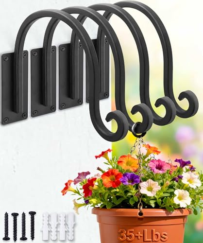 Heavy Duty Plant Hanger Bracket 4-Packs, Outdoor Metal Plant Hangers | 8" Rust-Resistant Wrought Iron Hooks with Mounting Hardware Included, Multi-Use Wall Mount Hooks for Bird Feeders, Lanterns - size: 1A-8“ 4PCs