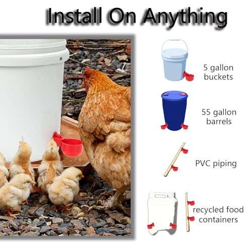 Pack of 16 Automatic Chicken Drinkers with Drill,Chicken Water Dispenser,Water Drinker,Poultry Drinker Set for Chickens, Ducks, Geese, Turkey, Pigeon TXZWJZ