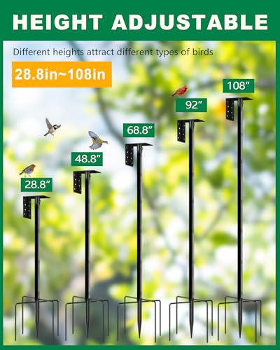 Bird Feeder Pole, 108 inch Bird Feeder Stand Station with Squirrel Proof Baffle, Outdoors Birdhouse Pole Heavy Duty (Birdhouse Not Included) - color: Green