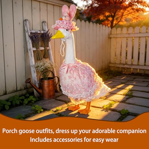 Summer Porch Goose Outfits – 23” Pink Dress Goose Statue Porch Goose Outfit | Cute Costume for Outdoor Garden Lawn Yard Decor - color: Pink Dress