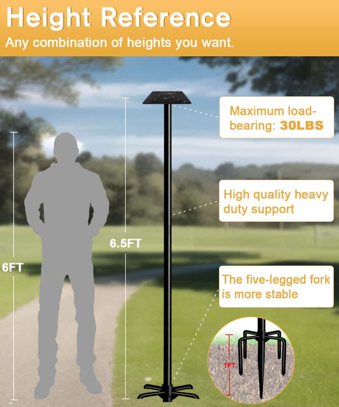 90Inch Heavy Duty Bird House Pole Mount Kit with Frosted, Bird Feeder Pole Kit with 5 Prongs Base and 2 Plates, for Outdoor, Yard, Garden, Black(Birdhouse Not Include) - color: black
