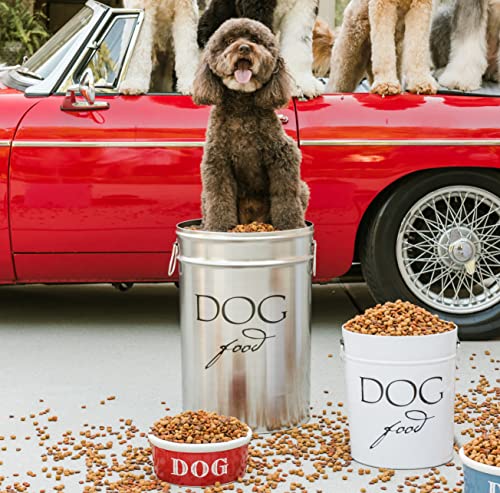 Harry Barker Classic White Dog Food Storage Canister – Medium, Airtight Stainless Steel Pet Food Container, Holds Up to 22 lbs Dry Dog Food, Kitchen Counter & Pantry Storage - White - color: White