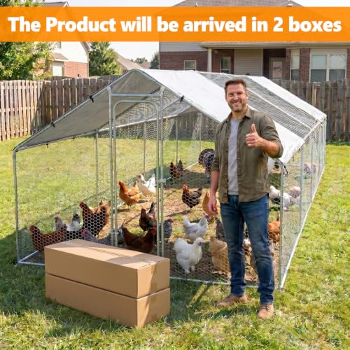 Metal Chicken Coop with Waterproof Pitched Roof, 26.3×9.8×6.4ft | Thickened Steel Frame, Predator-Proof Wire, Weatherproof & UV Resistant Cover, Detailed Assembly Guide & Tool Kit - size: 315.6"L x 118.1"W x 76.8"H