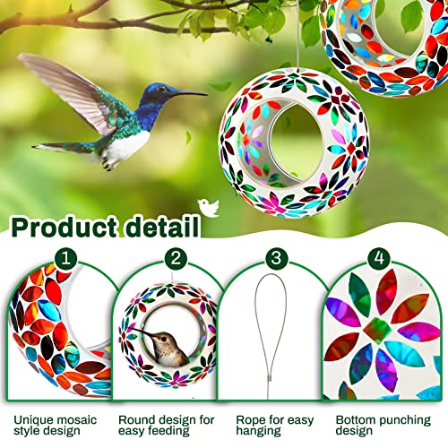 2 Pcs Mosaic Glass Hanging Bird Feeder Round Fly Through Balcony Bird Feeder for Backyard Window Outdoor Garden Deck Porch Decor - style: Elegant,Portable