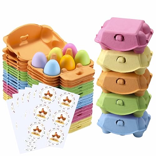 Colored Egg Cartons 20 Pack, Half Dozen Egg Cartons Colorful with Labels | Paper Pulp Vintage Easter Color Egg Cartons 6 Six Count CT for Chicken Egg Reusable, Basket Box Container Holder Storage - size: 20 Pcs Color Egg Box
