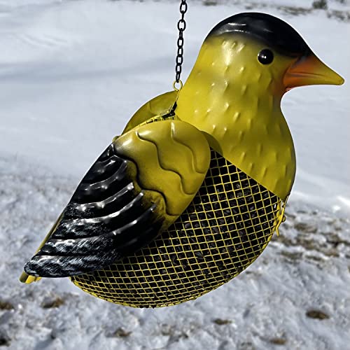 Goldfinch Metal Mesh Feeder - Garden Art Collection | Hand-Painted Metal Mesh Goldfinch Design - A Fun Gift for Bird Lovers - Holds 5 Cups of Seed