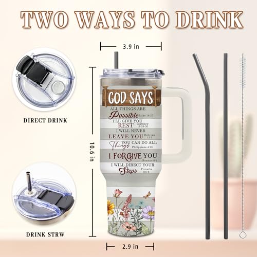 DUUV Christian Tumbler 40oz, Insulated Christian Gifts for Women | Bible Verse Tumbler Leakproof, Religious Gift for Christians, Faith Based Ideal Gift, God Says All Things Possible, 1 Pack - color: Inspiring God