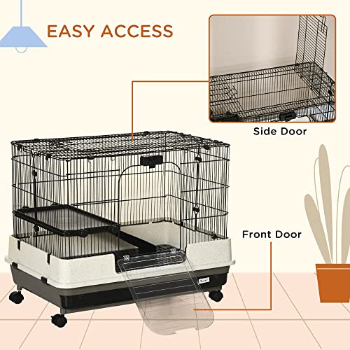 PawHut 26" Small Animal Cage with Wheels, 2-Level Portable Bunny Cage, Chinchilla Ferret Cage with Removable Tray, Platform and Ramp | Portable Chinchilla Ferret Cage, Platform, Ramp - size: 31.5"L x 20.8"W x 26.0"H